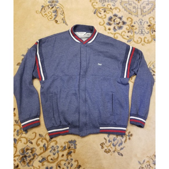 Vintage Christian Dior Monsieur Stripped Bomber Jacket XL Blue Red Varsity Rare